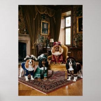 Poster Quatre Cavalier Spaniels royaux dans une demeure s