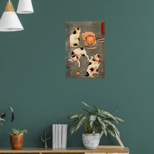 Poster Quatre chats dans différentes poses illustrant le