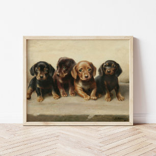 Poster Quatre chiots teckel Carl Reichert