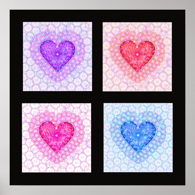 Poster Quatre Coeurs Colorés (Devant)