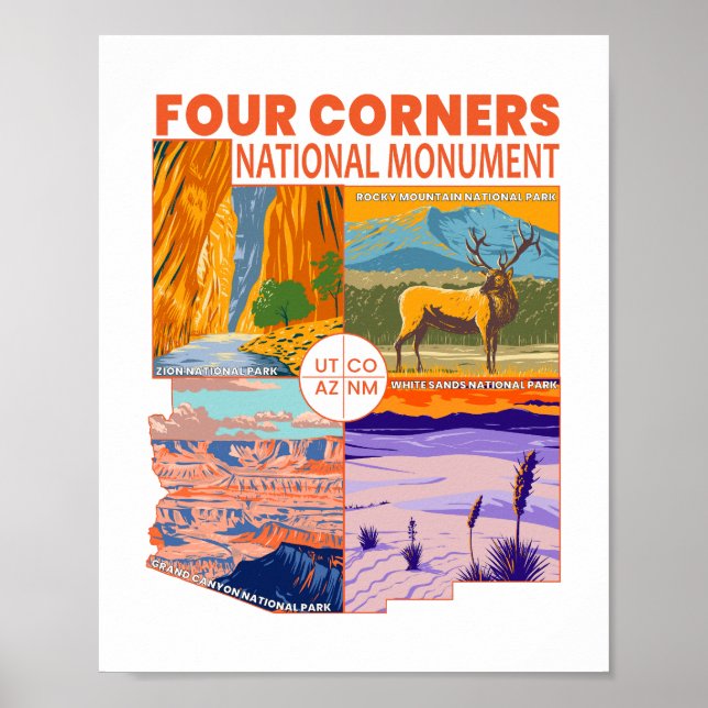 Poster Quatre coins Monument national avec Parcs nationau (Devant)