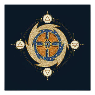 Poster Quatre Éléments Mandala Marocain Géométrie Sacrée