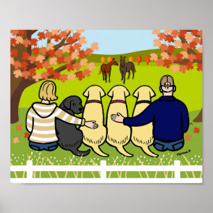 Poster Quatre Labradors et Parents en automne