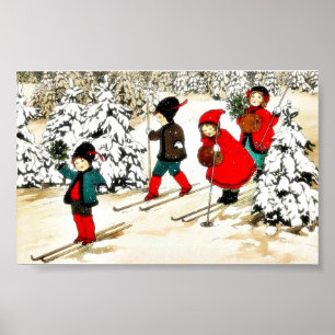 Poster Quatre personnes déblayent dans la neige