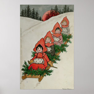 Poster Quatre petites filles sur une arête