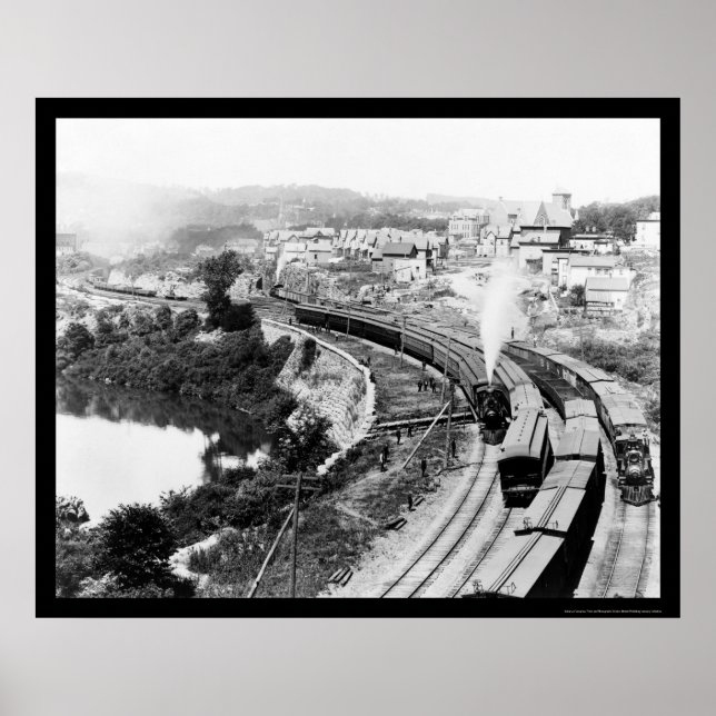 Poster Quatre trains traversant Little Falls, NY 1890 (Devant)