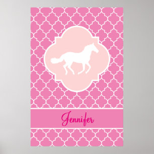 Poster Quatrefoil rose blanc en silhouette