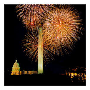 Poster Quatrième de juillet, affichage de feu d'artifice,