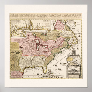 Poster Québec/Nouvelle-France medieval french map America