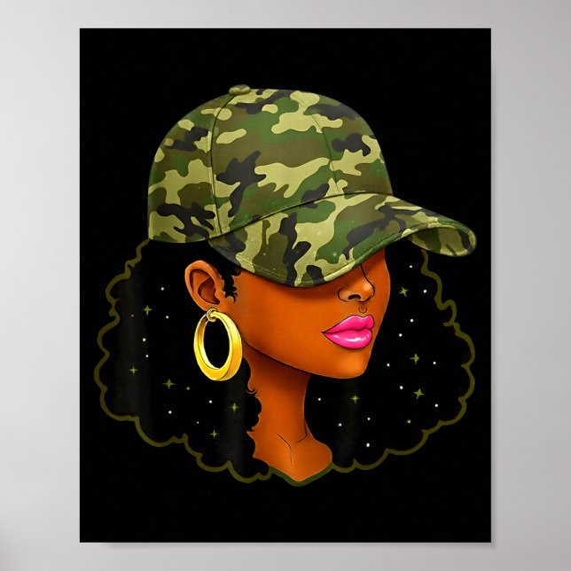 Poster Queen Black Woman With Camo Cap Locs African Ameri (Devant)