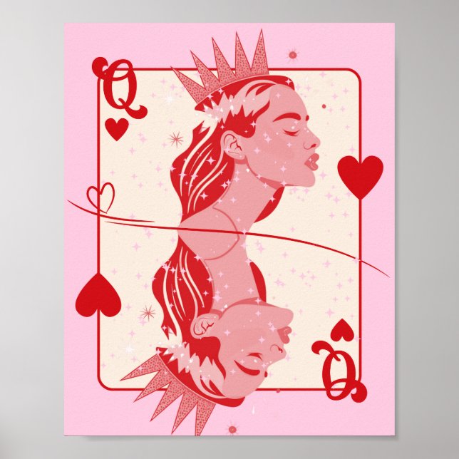 Poster Queen of Hearts Red and Pink Preppy Art (Devant)