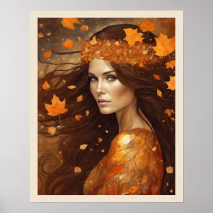 Poster Queen of the Autumn Woods Woman Art Nuevo Imprimer