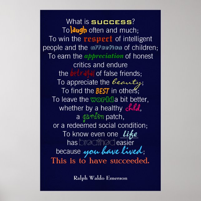 Poster "Quel est le succès ?" - Ralph Waldo Emerson (Devant)