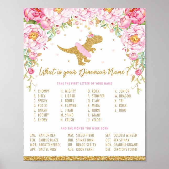 Poster Quel est votre nom Dinosaur Anniversaire Jeu de fê (Devant)