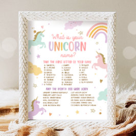 Poster Quel Est Votre Nom Unicorne Jeu Magique Anniversai