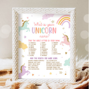 Poster Quel Est Votre Nom Unicorne Jeu Magique Anniversai