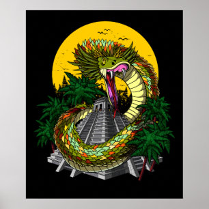 Poster Quetzalcoatl Aztec Dieu Maya Pyramide serpent