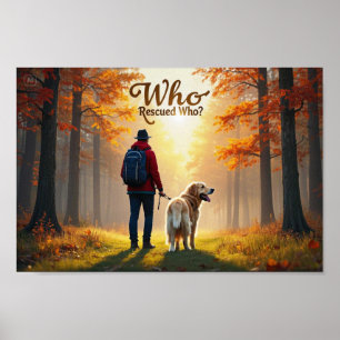 Poster Qui a Secouru Qui - Homme golden retriever randonn