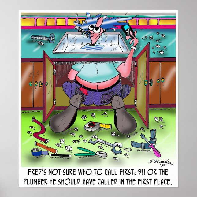 Poster Qui appeler le 1er : 911 ou un plombier (Devant)