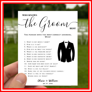 Poster Qui Connaît Le Groom Meilleur Jeu De Mariage Éléga