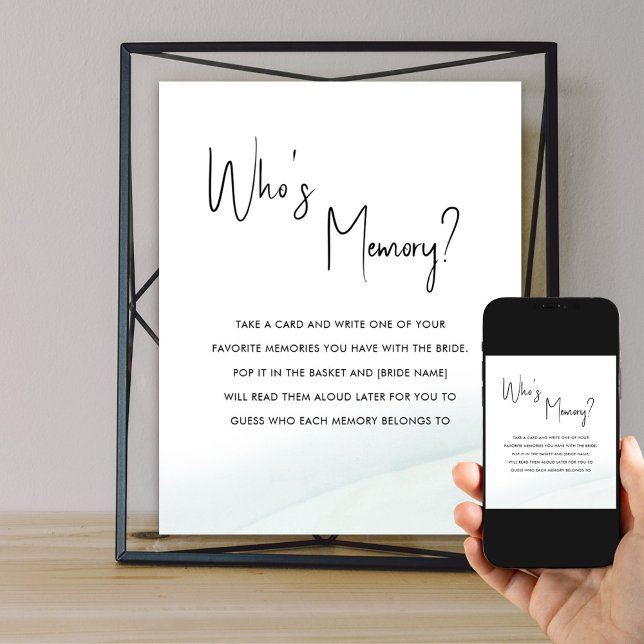 Poster Qui est la Fête des mariées de mémoire Jeu Lavage  (Interactive Bridal Shower Game Poster to personalize with the bride-to-be's name)