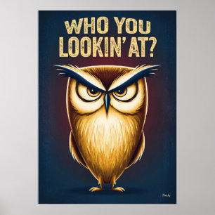 Poster Qui Regardes-Tu – Dessin Animé Drôle de Hibou En C