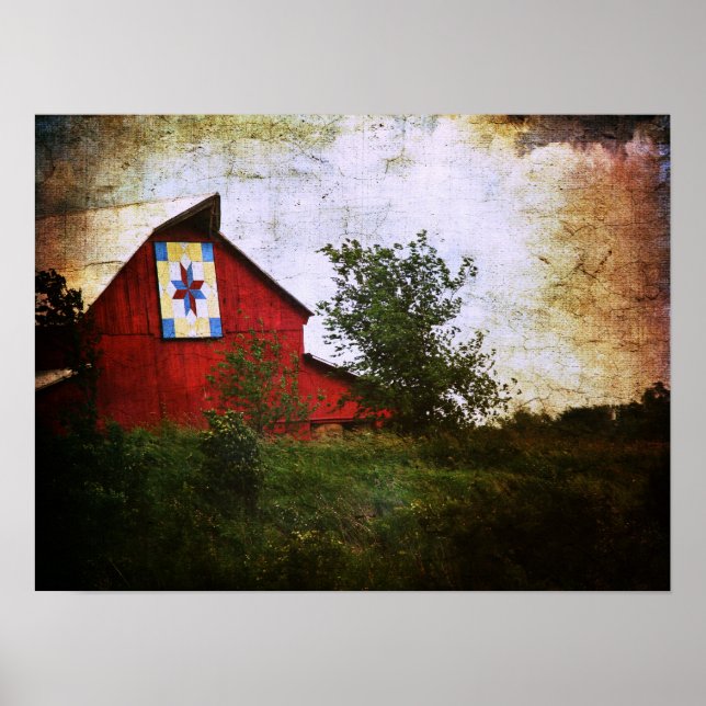 Poster Quilt de grange sur une grange rouge (Devant)