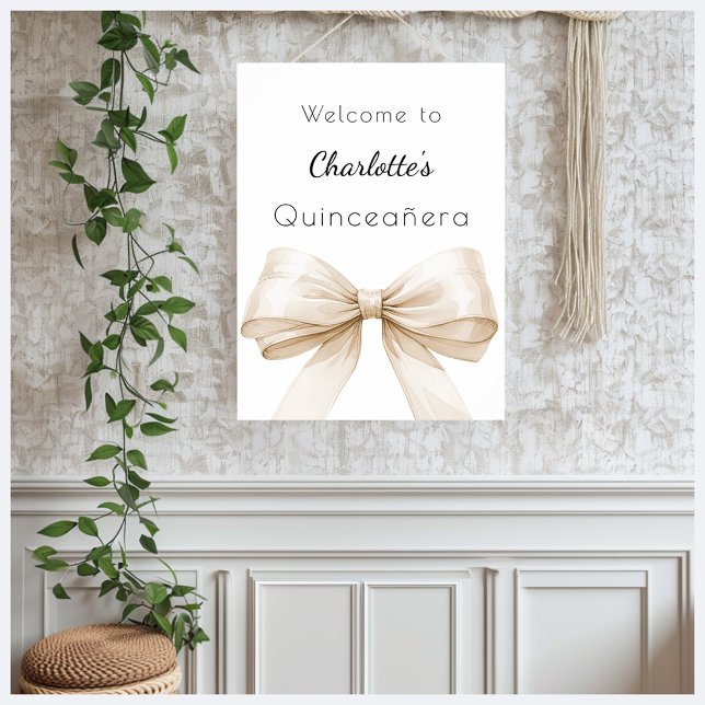 Poster Quinceanera beige crème Bois accueil (Créateur téléchargé)