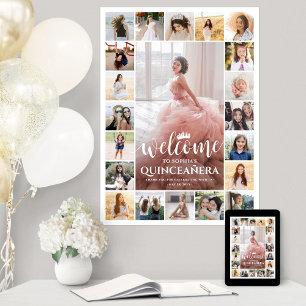 Poster Quinceañera Bienvenue Photo Collage 15e anniversai