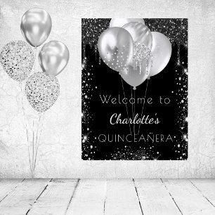 Poster Quinceanera black silver glitter welcome