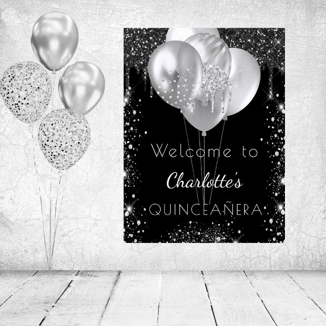 Poster Quinceanera black silver glitter welcome (Créateur téléchargé)