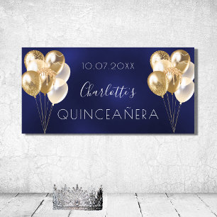 Poster Quinceanera marine bleu ballon d'or