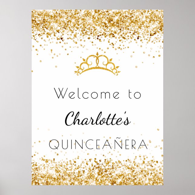 Poster Quinceanera or blanc parties scintillant poussière (Devant)