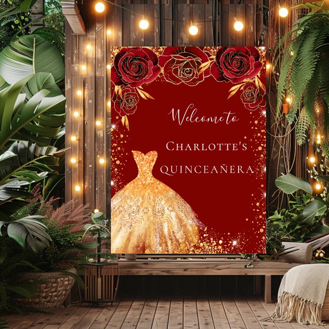 Poster Quinceanera or rouge parties scintillant robe flor (Créateur téléchargé)