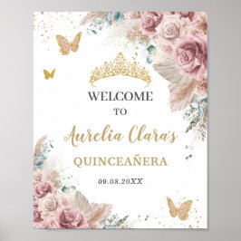 Poster Quinceañera Pampas Papillons Floraux Grass Blush