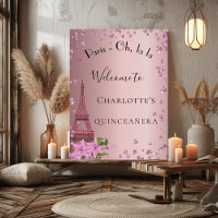 Quinceanera Paris tour eiffel rose pâle bienvenue