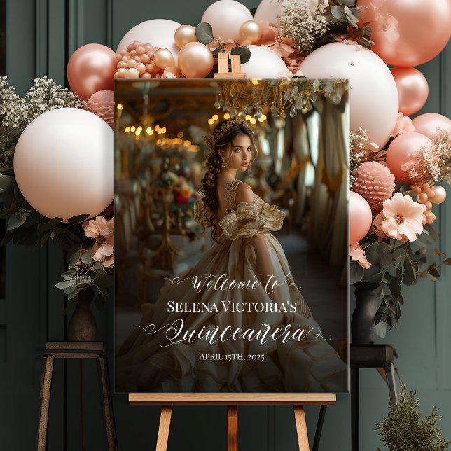 Poster Quinceanera photo signe de bienvenue élégant calli (Créateur téléchargé)