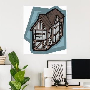 Poster Quirky Tudor House Architecture médiévale