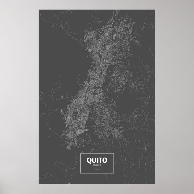 Poster Quito, Equateur (blanc sur noir) (Devant)