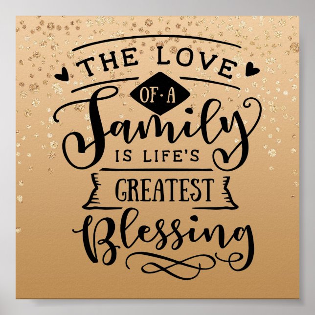 Poster Quote de famille Inspirationnelle Speckée Or (Devant)