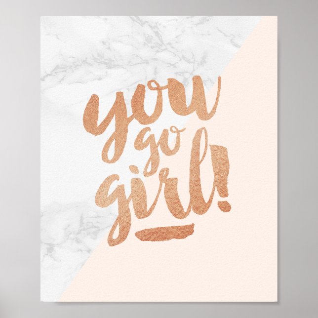 Poster Quote You Go Girl Marble Gold Handschrift (Vorne)