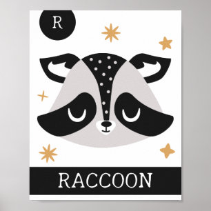 Poster R est pour Raccoon, Nursery, Chambre, OEuvre mural