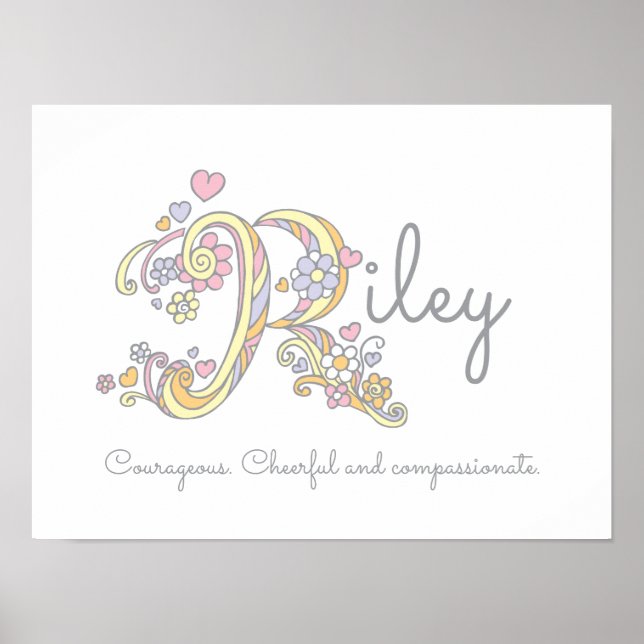 Poster R monogramme art Riley filles nom et signification (Devant)