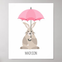 Rabbit avec parapluie nom personnalisé pépinière a