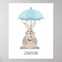 Rabbit avec parapluie nom personnalisé pépinière a