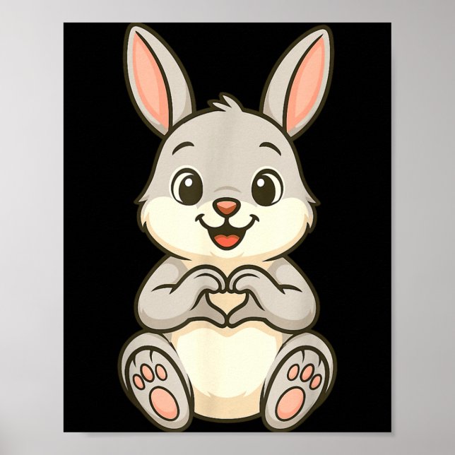 Poster Rabbit Bunny Doing Heart With Hands Valentines Day (Devant)