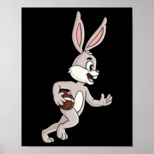 Poster Rabbit De Pâques Courir Avec Un Football Fun Boys 
