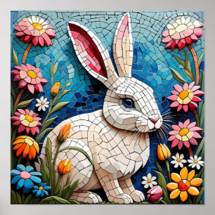 Poster Rabbit en mosaïque colorée - Art animal lunaire