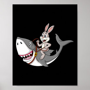 Poster Rabbit équitation requin Pâques Fun Boys Girls Kid