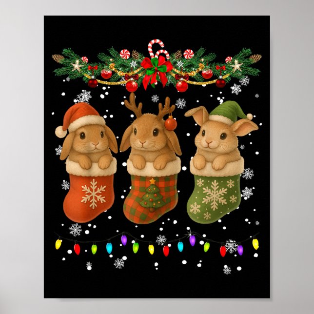 Poster Rabbit In Christmas Socks Lights Rabbit Xmas  (Devant)